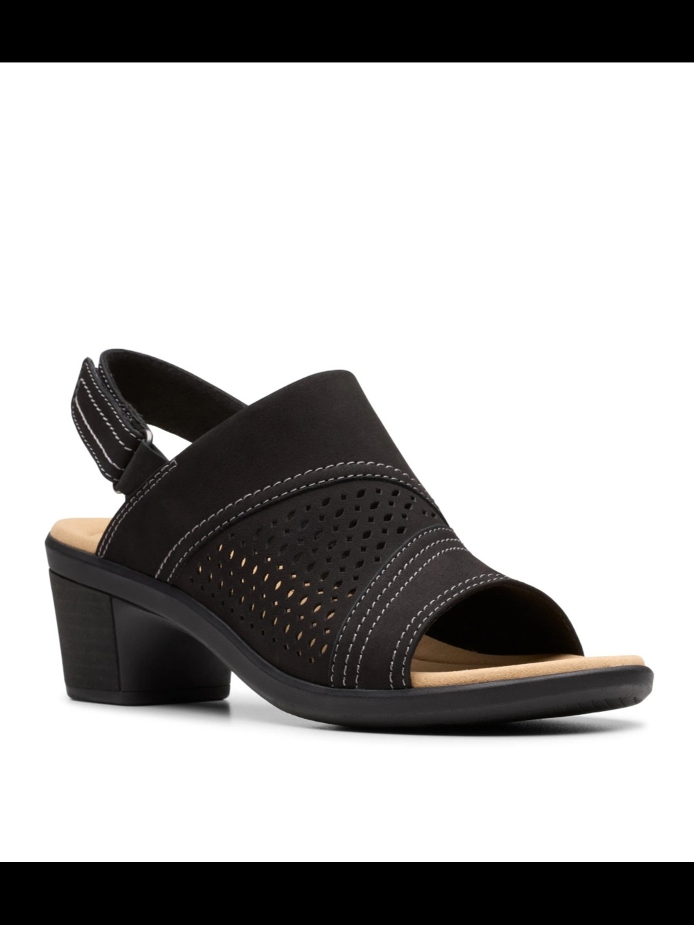 Clarks Emily mist 2 Black Perforated Slingback Block Heel
